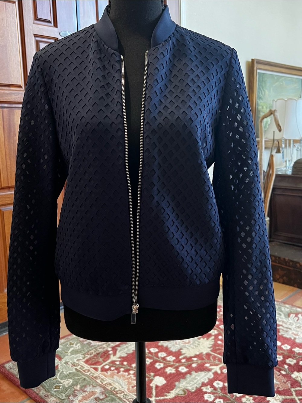 Elizabeth and James Diamond Bomber Jacket Navy Blue Size M